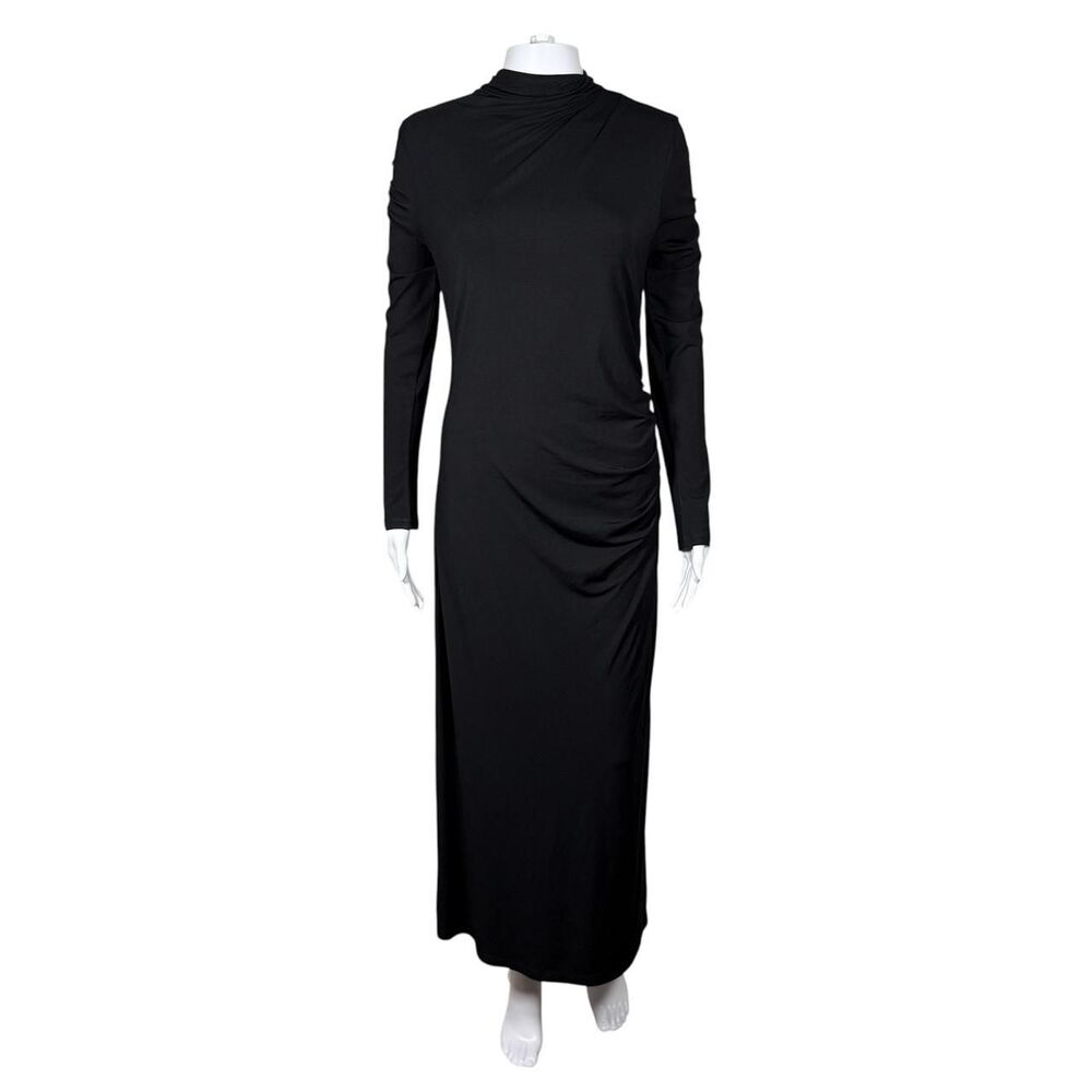 Vince Women's Long Sleeve Ruched Turtleneck Midi Dress in Black Size M